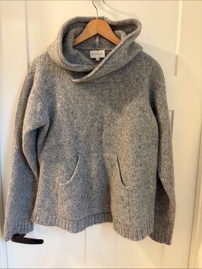 Alpaca Collections Gray Knit Hoodie Sweater Kangaroo Pocket Peru Women L/XL